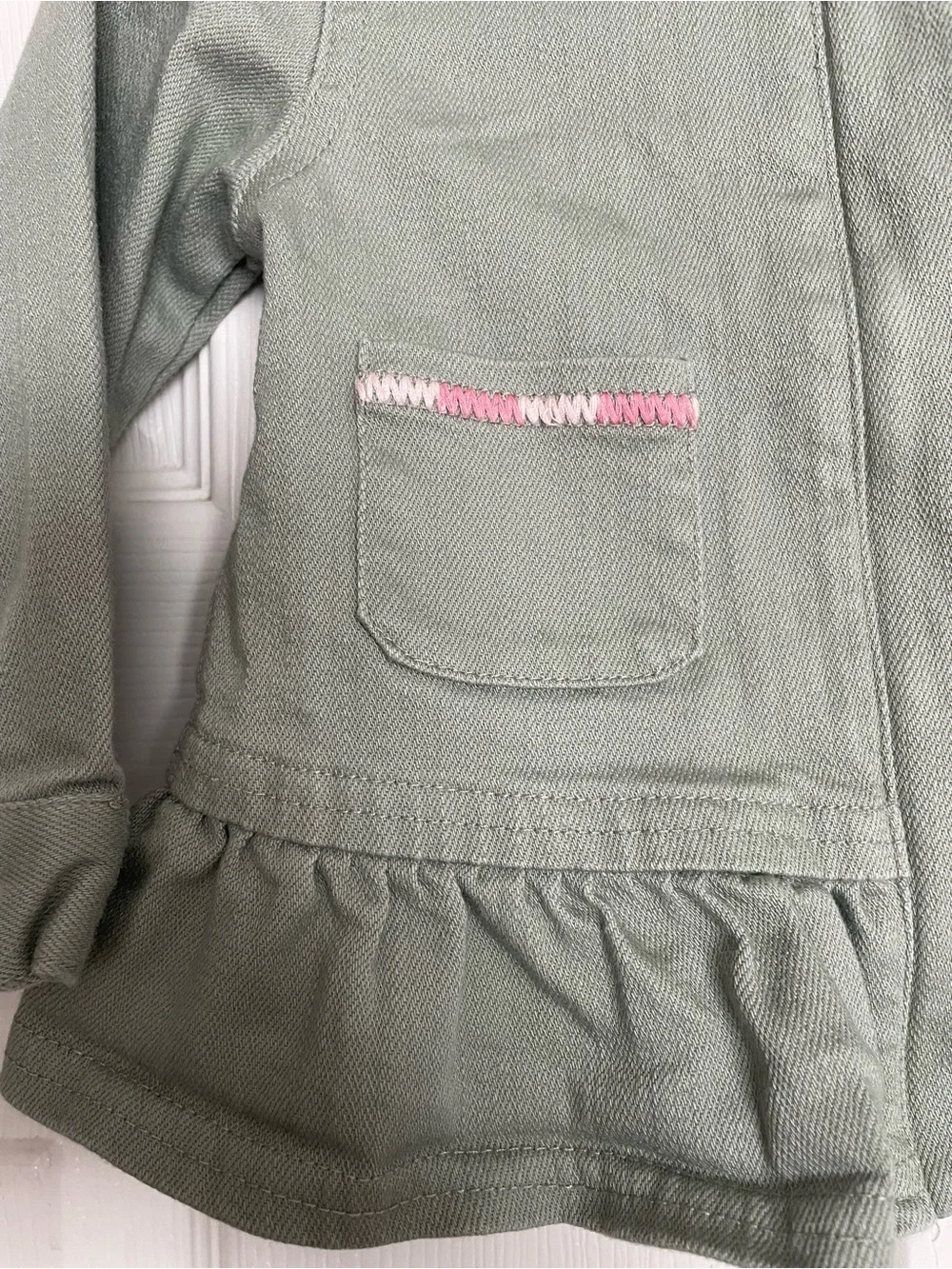 First Impressions Green Girls 9-12 mo Ruffle-Hem Jacket with Pink Stitch Detail